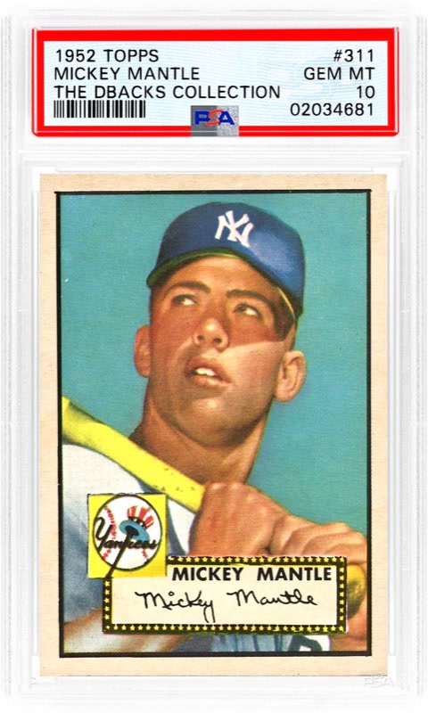 1952 Topps Mickey Mantle 卡牌居中测量示例